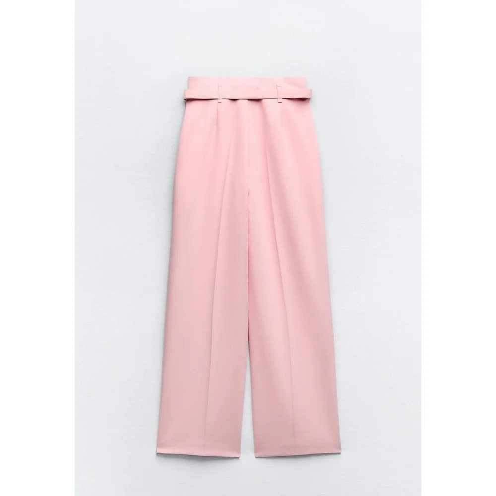 Zara Wide Leg Belted Pants Pink Size S